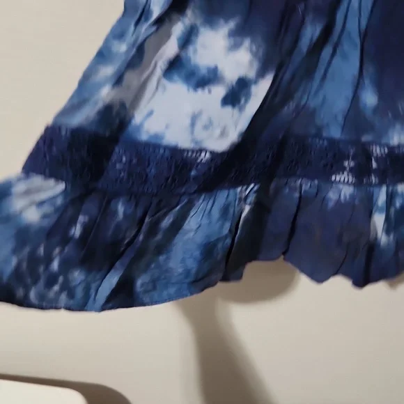 Cupio Blouse Womens Medium tye die blue Crochet Lace Fairy Boho Grunge Bell - Picture 4 of 14